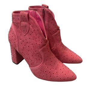 Pierre Dumas Pink Rhinestone Ankle Bootie High Heeled Western Boot Womens 8.5